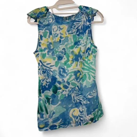 Y2K Baby Doll Style Blue & Green floral tie dye sleeveless top | Chaps, size PL - Picture 7 of 8